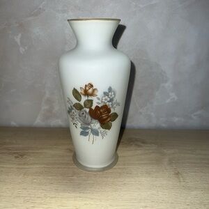Vintage Frosted Glass Floral Vase w/ Gold Rim | Mid-Century Style